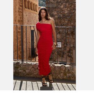 NWOT Zara ASYMMETRICAL KNIT DRAPED Ruched One Shoulder Bloggers Fave DRESS  Smal